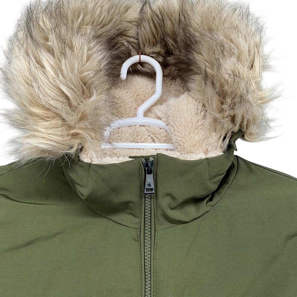 Lauren Ralph Lauren Womens Olive Green Faux Fur Trim Hooded Down Puffer Small‎ - Picture 9 of 13